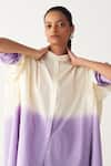 Buy_Three_Lavender Poplin Button-down Neck Dip-dye Tunic And Inverted Box Pleat Pant 