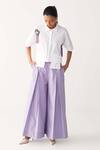 Buy_Three_White Poplin Embroidery, Fringe Beaded Crop Shirt And Inverted Box Pleat Pant _at_Aza_Fashions