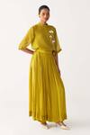 Buy_Three_Green Organza, Silk, Crepe Round Neck Lime Poppy Top Co-ord Set _Online_at_Aza_Fashions