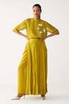 Buy_Three_Green Organza, Silk, Crepe Round Neck Lime Poppy Top Co-ord Set _at_Aza_Fashions