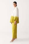 Three_Ivory Silk Collared Lime Green Dip-dye Jacket And Pant Set _Online_at_Aza_Fashions