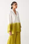 Buy_Three_Ivory Silk Collared Lime Green Dip-dye Jacket And Pant Set _Online_at_Aza_Fashions