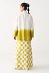 Shop_Three_Green Silk, Crepe Open Neck, High Dip Dye Jacket And Asymmetric Dress Co-ord Set _at_Aza_Fashions