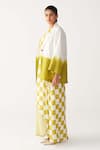 Buy_Three_Green Silk, Crepe Open Neck, High Dip Dye Jacket And Asymmetric Dress Co-ord Set _Online_at_Aza_Fashions