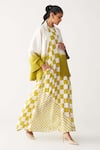 Three_Green Silk, Crepe Open Neck, High Dip Dye Jacket And Asymmetric Dress Co-ord Set _at_Aza_Fashions