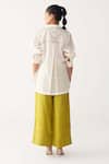 Shop_Three_Ivory Chanderi, Silk Embroidery Collared Patch U Hem Shirt And Pant Set _at_Aza_Fashions