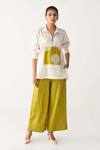 Buy_Three_Ivory Chanderi, Silk Embroidery Collared Patch U Hem Shirt And Pant Set _at_Aza_Fashions