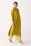Three_Green Tencel, Silk, Crepe V-neck Lime V Tunic Co-ord Set _Online_at_Aza_Fashions