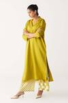 Shop_Three_Green Tencel, Silk, Crepe V-neck Lime V Tunic Co-ord Set _Online_at_Aza_Fashions