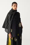 Three_Black Chanderi, Silk, Organza Embroidery, Fringe Open Neck Floral Kurta Set _Online_at_Aza_Fashions