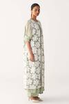 Buy_Three_Mint Organza, Silk, Crepe Applique Round Neck Floral Back Yoke Jacket Co-ord Set _Online_at_Aza_Fashions