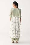 Shop_Three_Mint Organza, Silk, Crepe Applique Round Neck Floral Back Yoke Jacket Co-ord Set _at_Aza_Fashions
