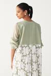 Buy_Three_Mint Organza, Silk, Crepe Applique Round Neck Floral Back Yoke Jacket Co-ord Set 