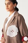 Buy_Three_Brown Poplin Applique Collared Floral Patch Jacket Co-ord Set 