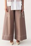 Buy_Three_Brown Poplin Fringe, Embroidery Collared Crop Overlay Co-ord Set _Online_at_Aza_Fashions