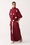 Buy_Three_Red Poplin Open Neck Drawstring Polka Top Co-ord Set _at_Aza_Fashions