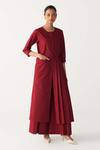 Buy_Three_Red Poplin Round Neck Front Tunic And Inverted Box Pant _Online_at_Aza_Fashions