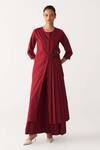 Buy_Three_Red Poplin Round Neck Front Tunic And Inverted Box Pant _at_Aza_Fashions