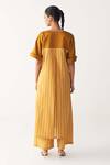 Shop Three Yellow Cotton V-neck Mustard Stripe Kaftan And Pant Set at Aza Fashions Shop_Three_Yellow Cotton V-neck Mustard Stripe Kaftan And Pant Set_at_Aza_Fashions