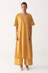 Three Yellow Cotton V-neck Mustard Stripe Kaftan And Pant Set Online at Aza Fashions Three_Yellow Cotton V-neck Mustard Stripe Kaftan And Pant Set_Online_at_Aza_Fashions