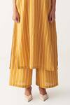 Three Yellow Cotton V-neck Mustard Stripe Kaftan And Pant Set at Aza Fashions Three_Yellow Cotton V-neck Mustard Stripe Kaftan And Pant Set_at_Aza_Fashions
