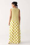 Shop_Three_Green Crepe Round Neck Lime Check Asymmetric Dress _at_Aza_Fashions
