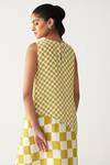 Shop_Three_Green Crepe Round Neck Lime Check Asymmetric Dress _Online_at_Aza_Fashions