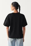 Shop_Three_Black Cotton, Jersey Applique Round Neck Floral Patch Fringe T-shirt _at_Aza_Fashions