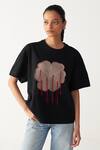 Buy_Three_Black Cotton, Jersey Applique Round Neck Floral Patch Fringe T-shirt _at_Aza_Fashions