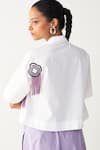 Shop_Three_White Poplin Beads, Fringe Collared Beaded Crop Shirt _at_Aza_Fashions