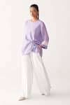 Three_Lavender Poplin, Organza Round Neck Front Drawstring Top _Online_at_Aza_Fashions