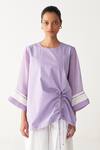 Buy_Three_Lavender Poplin, Organza Round Neck Front Drawstring Top _at_Aza_Fashions