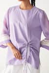 Shop_Three_Lavender Poplin, Organza Round Neck Front Drawstring Top _Online_at_Aza_Fashions