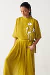 Buy Three Green Organza Embroidery Round Neck Lime Poppy Print Top at Aza Fashions Buy_Three_Green Organza Embroidery Round Neck Lime Poppy Print Top _at_Aza_Fashions