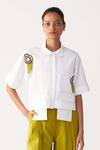 Buy_Three_White Poplin Beads Collared Crop Fringe Shirt _at_Aza_Fashions
