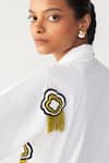 Three_White Poplin Beads Collared Crop Fringe Shirt _at_Aza_Fashions