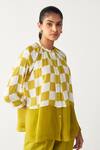 Buy_Three_Green Silk, Crepe Lime Checkered Peasant Shirt _at_Aza_Fashions