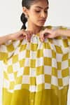 Shop_Three_Green Silk, Crepe Lime Checkered Peasant Shirt 