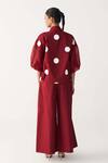 Shop_Three_Red Poplin Collared Madder Drawstring Polka Top _at_Aza_Fashions