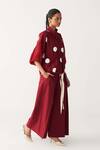 Three_Red Poplin Collared Madder Drawstring Polka Top _Online_at_Aza_Fashions