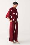 Buy_Three_Red Poplin Collared Madder Drawstring Polka Top _Online_at_Aza_Fashions