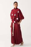 Three_Red Poplin Collared Madder Drawstring Polka Top _at_Aza_Fashions