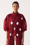 Buy_Three_Red Poplin Collared Madder Drawstring Polka Top _at_Aza_Fashions