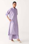 Three_Lavender Poplin Embroidery High Neck U-yoke Tunic _Online_at_Aza_Fashions