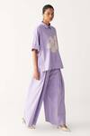 Three_Lavender Poplin Embroidery Collared Floral Shirt _Online_at_Aza_Fashions