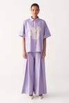 Shop_Three_Lavender Poplin Embroidery Collared Floral Shirt _Online_at_Aza_Fashions