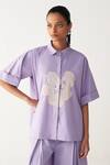 Buy_Three_Lavender Poplin Embroidery Collared Floral Shirt _at_Aza_Fashions