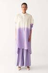 Three_Lavender Poplin Button-down Neck Dip-dye Side Tunic _Online_at_Aza_Fashions