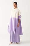 Buy_Three_Lavender Poplin Button-down Neck Dip-dye Side Tunic _at_Aza_Fashions
