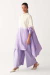 Three_Lavender Poplin Button-down Neck Dip-dye Side Tunic _at_Aza_Fashions